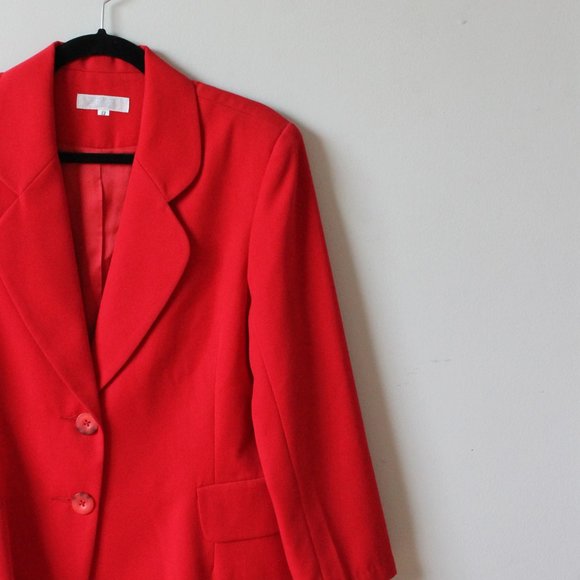 80s Vintage Report Collection Wool Blend Red Padded Blazer 11 - Picture 2 of 6